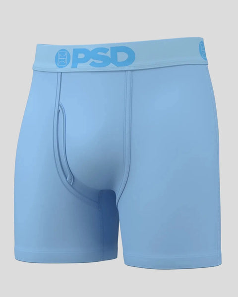Light blue modal boxer briefs with PSD waistband and contrast stitching.