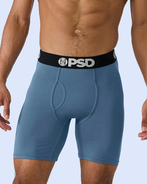Teal modal boxer briefs with black waistband featuring PSD logo.